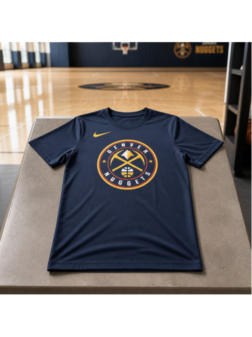 Boys Nike Denver Nuggets Graphic T-Shirt Navy Yellow Size Large Youth Sports